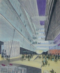 Een krijttekening door Stefano de Martino van het atrium (beeld: OMA)